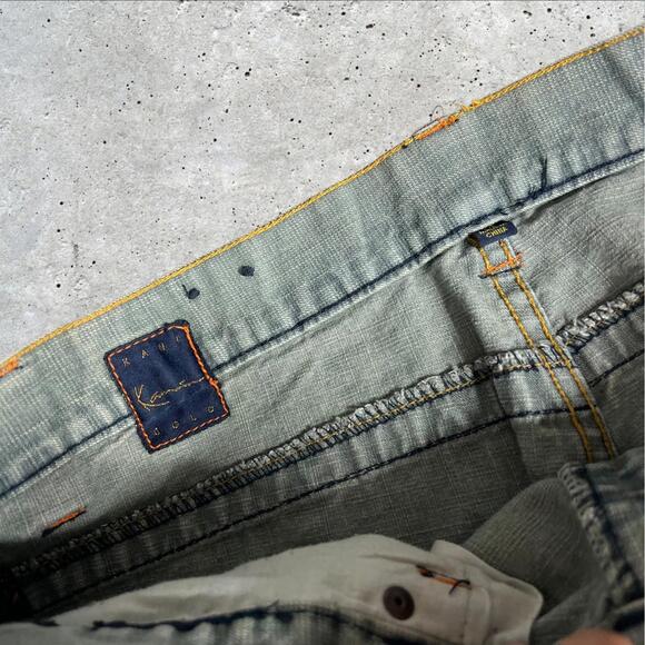 Karl Kani Gold Capri Pants Mens Streetwear Hip Hop Denim‎ Pocket Stripe Size 34 - Picture 3 of 9